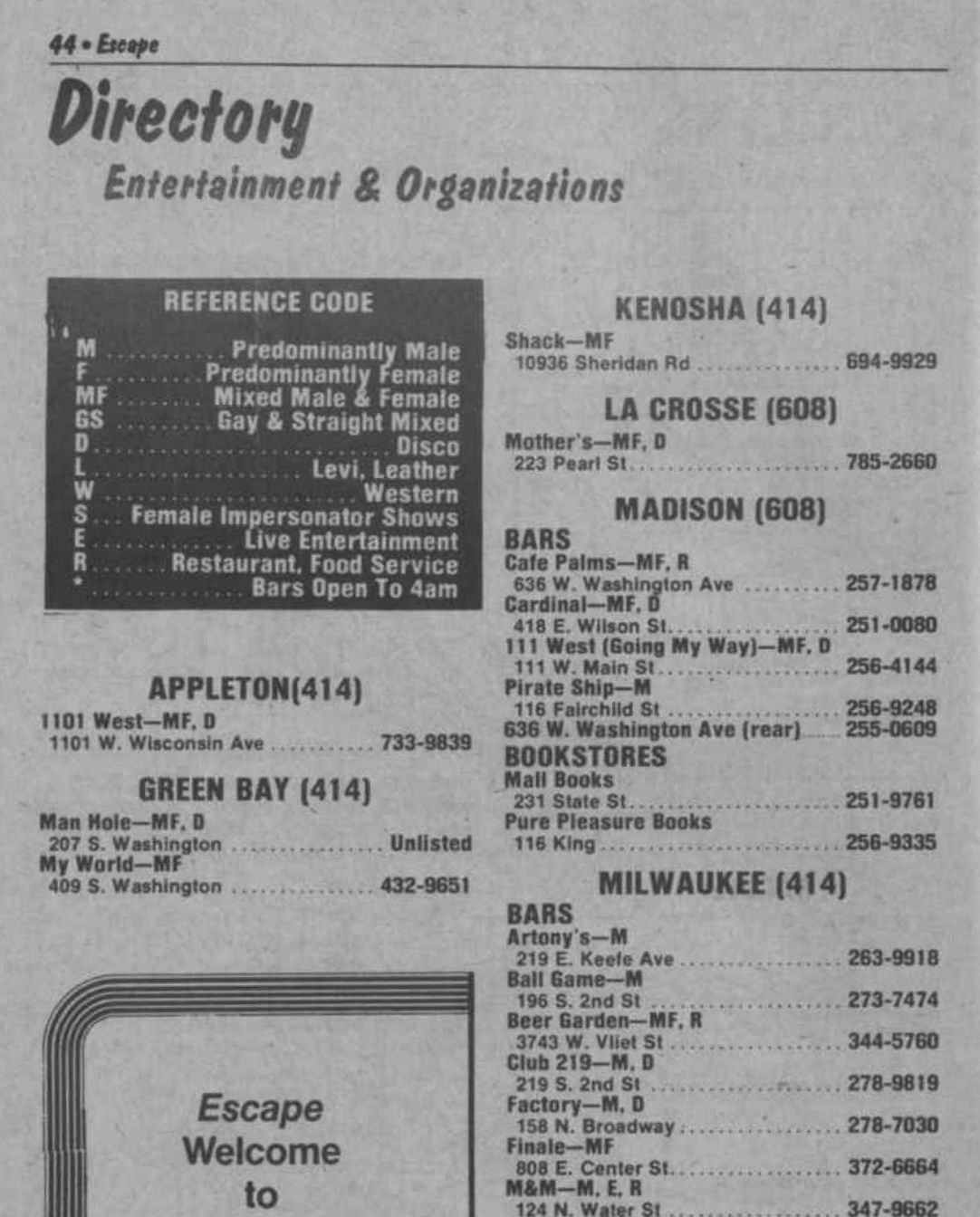 Listing in the bar directory, November 1981.