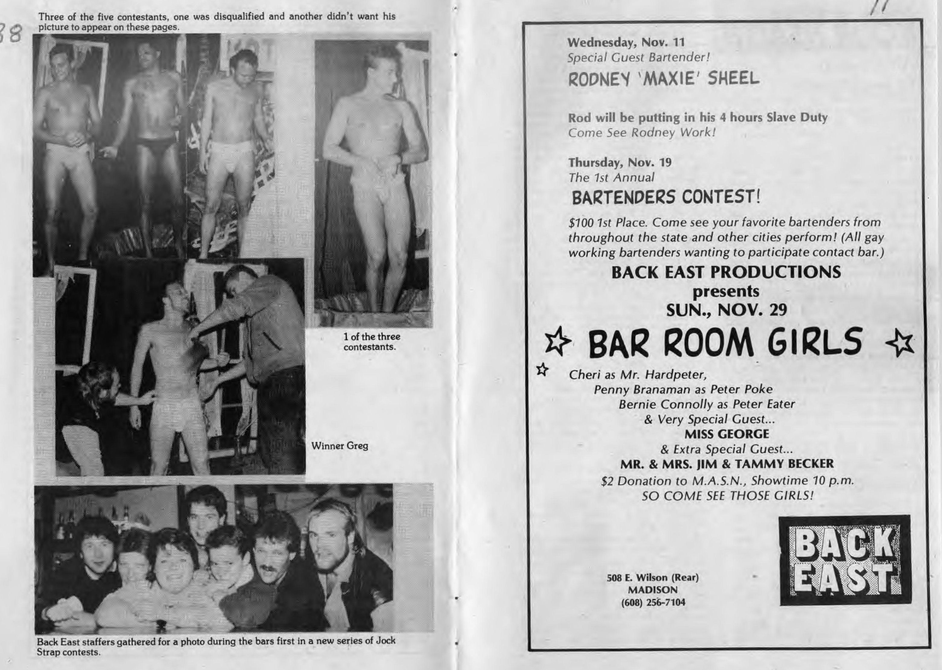 Back East advertisement and event photos, November 1987