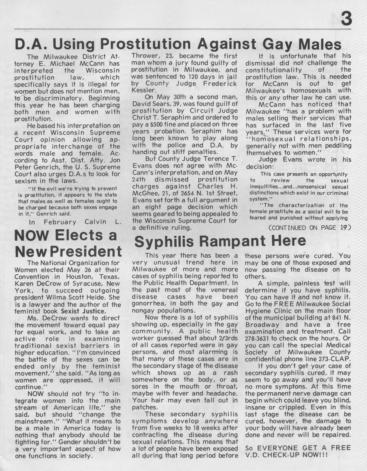 Syphilis Rampant Here / GPU News, June 1974- pg. 3 /