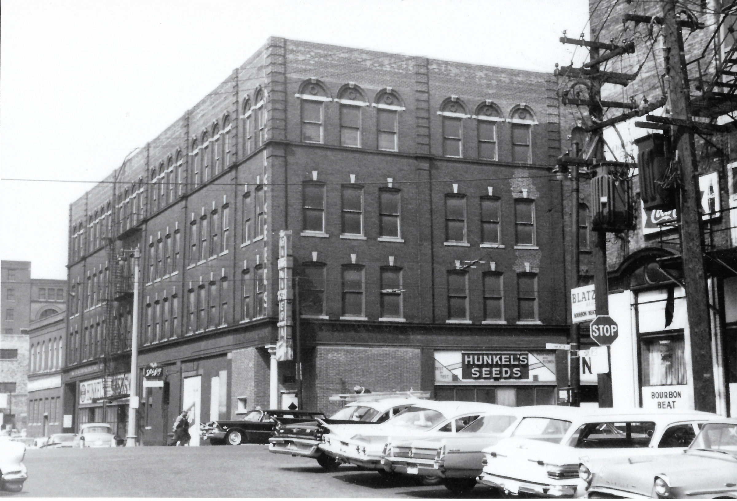 View of the Bourbon Beat building, at right.