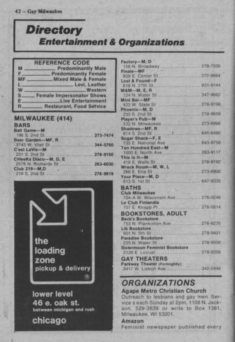 The first known directory listing for Cheeks Disco, March 1981.