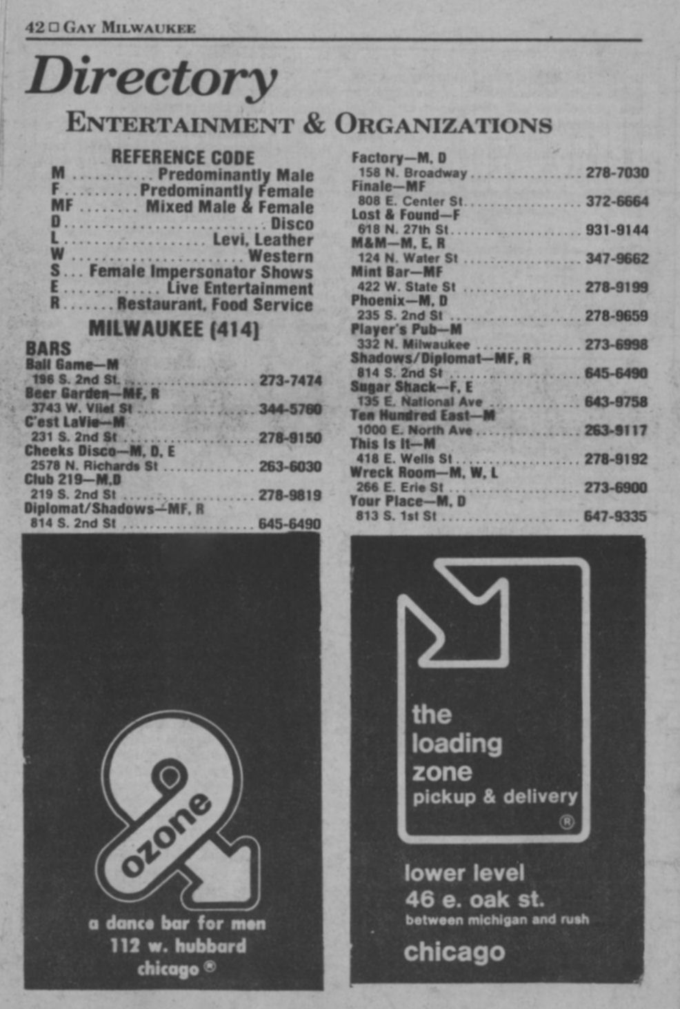 Directory listing for Cheeks Disco, April 1981.