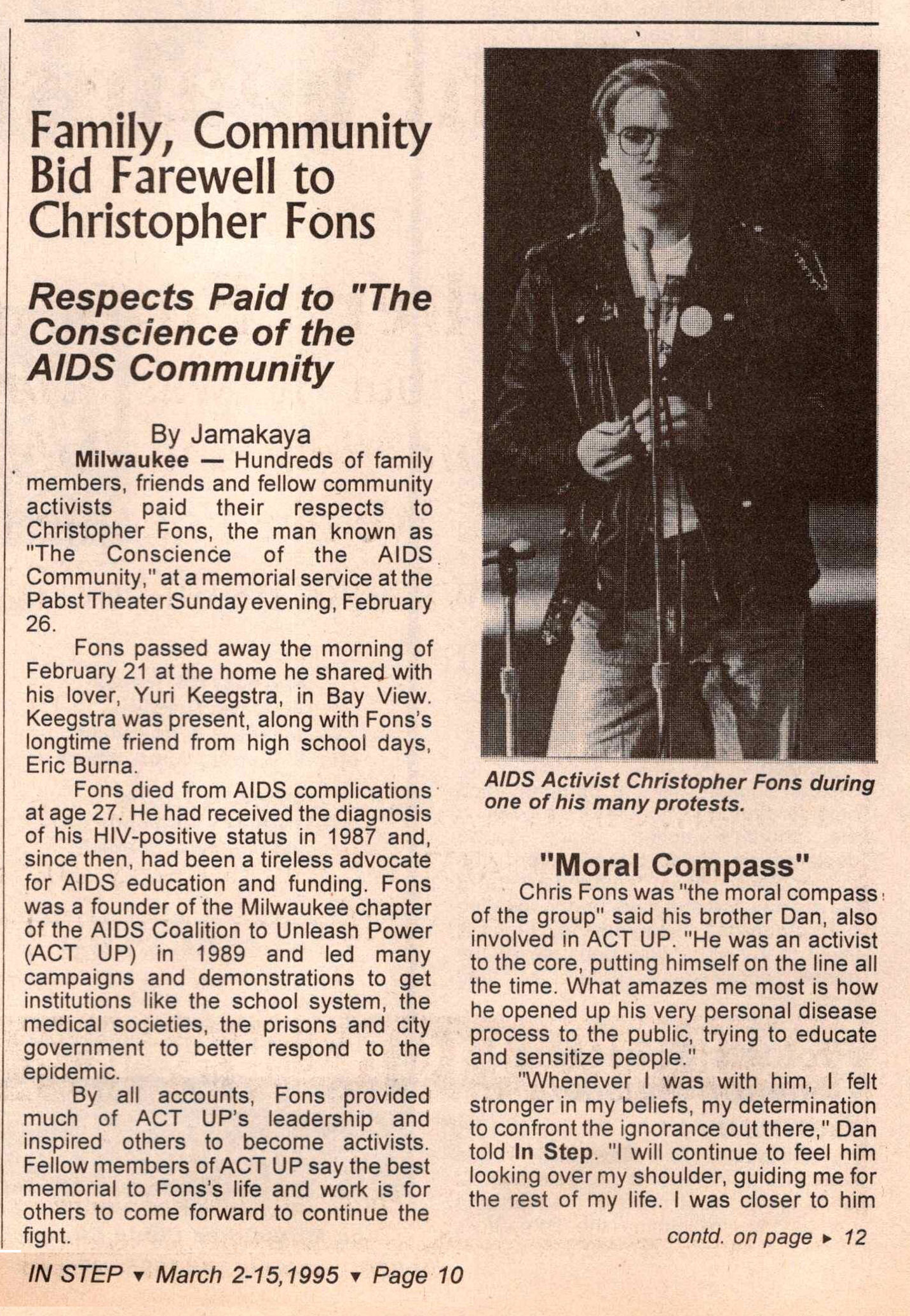 Article: Coverage in In Step magazine on his death / (In Step vol. 12-04, March 1995) / /