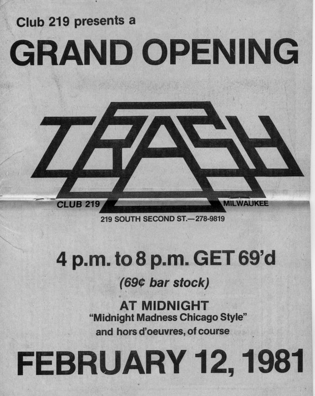 Grand opening advertisement during the 'Trash'-to-Club 219 transition, February 1981.