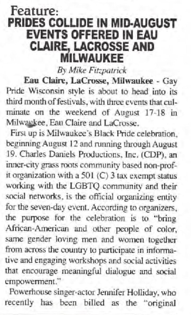 Article on Black Pride celebrations listing Conversations as a sponsor, 2007.