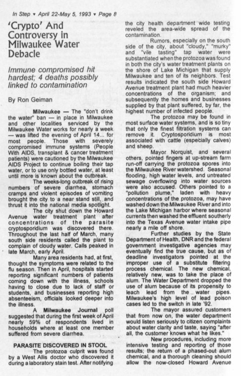 Examination of 1993 outbreak / (In Step, vol. 10 no. 8; ? 1993)