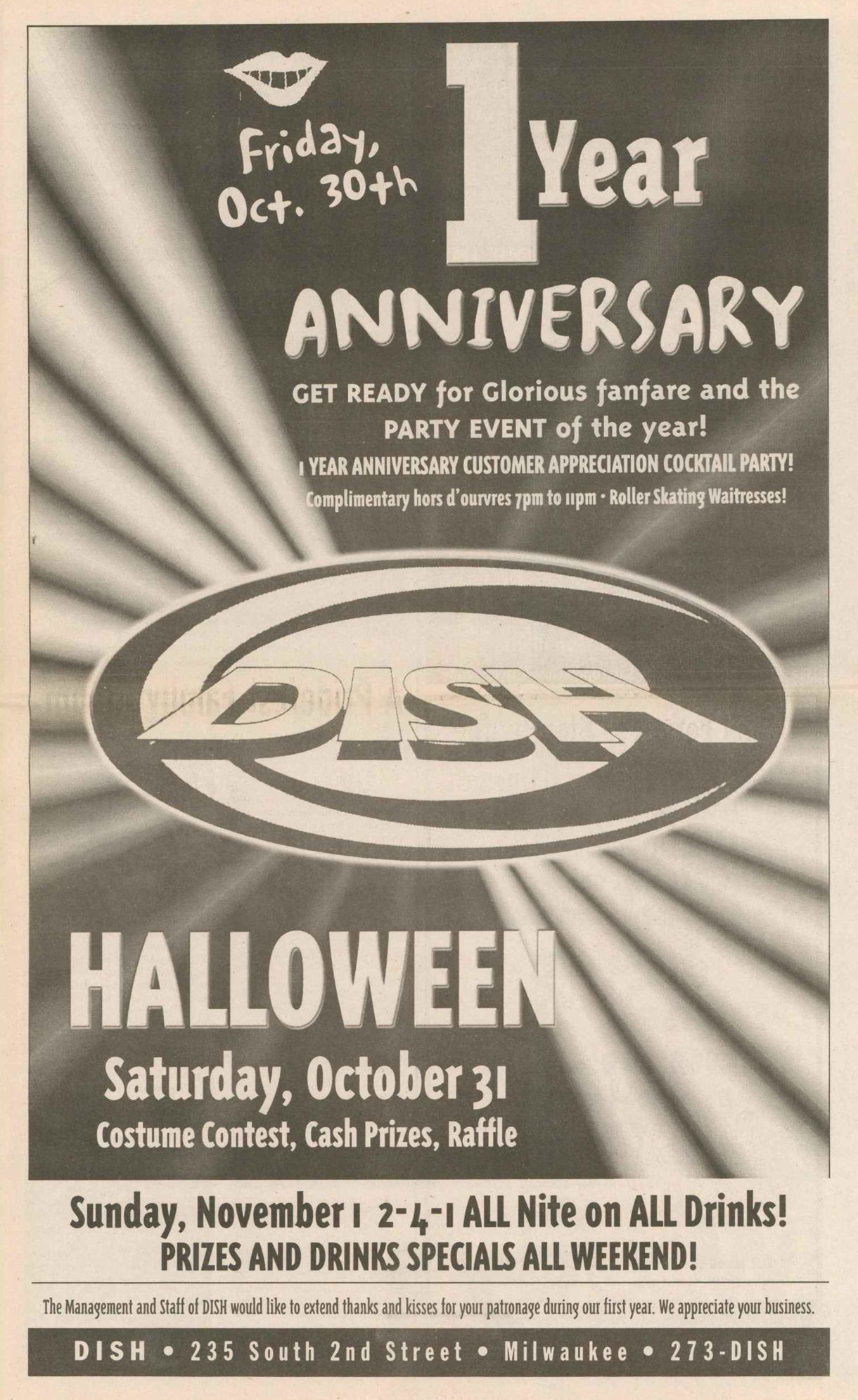 One-year anniversary advertisement, 1998.