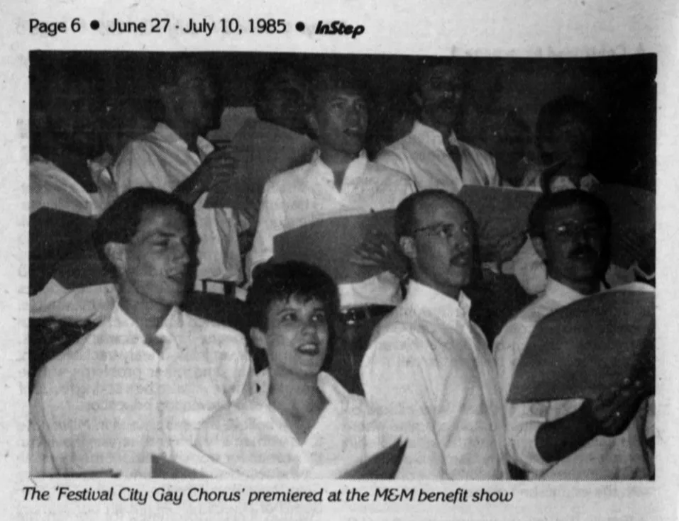 Festival City Gay Chorus' premiere performance at M&M, June 1985 / In Step, vol. 2 no. 13 /