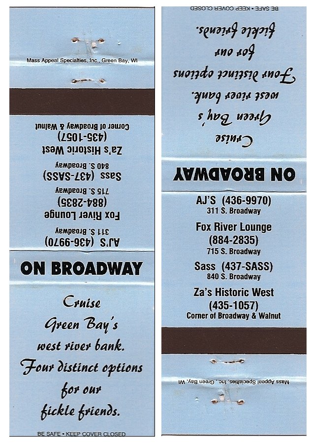Matchbook cover for "Green Bay's West River Bank" / LGBT bars, circa 2005 / (courtesy Paul Jacob and NE Wis. LGBT History project) /