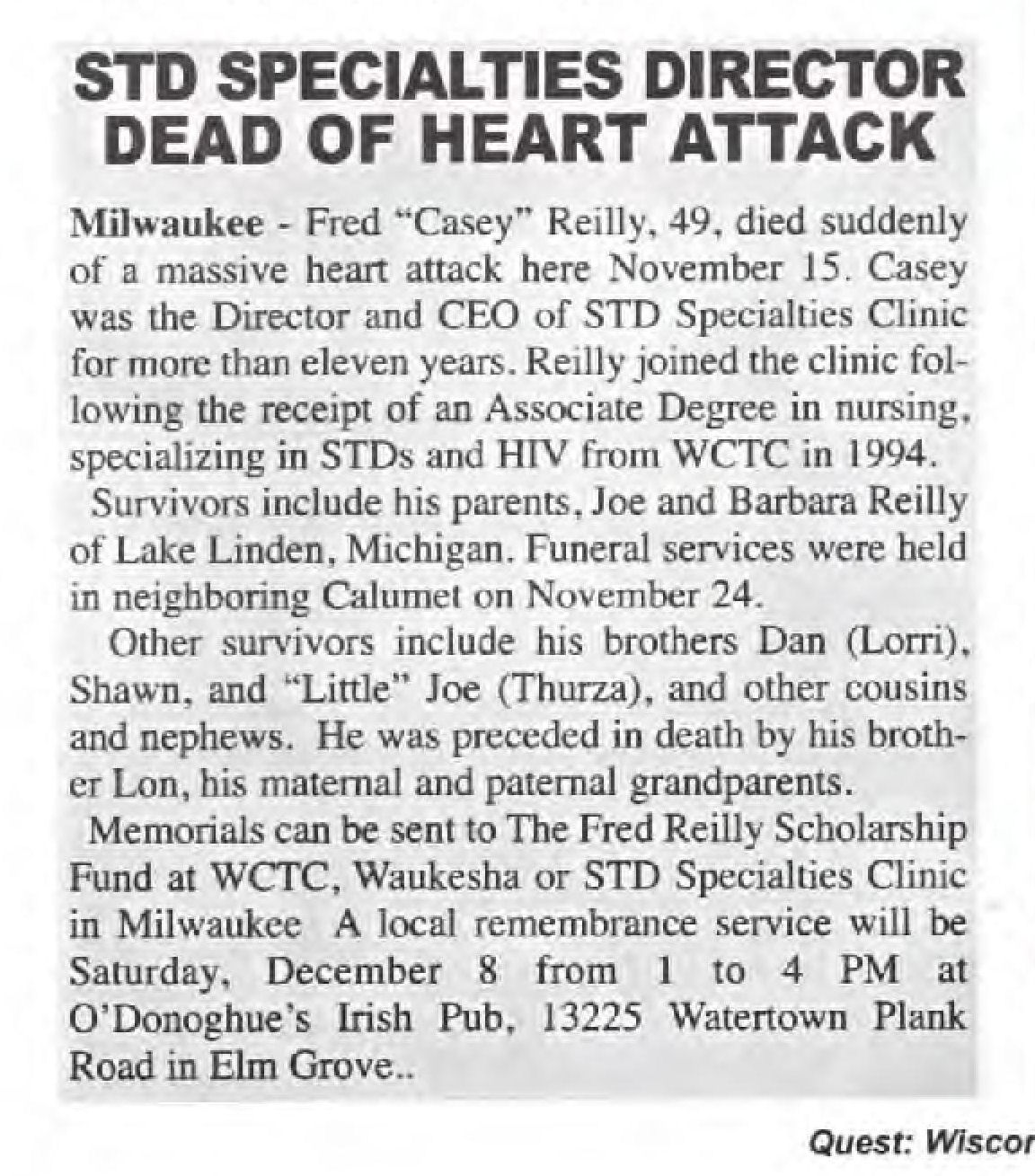 Remembrance in Quest magazine / (Quest, vol. 14-19, Nov. 2007) / /