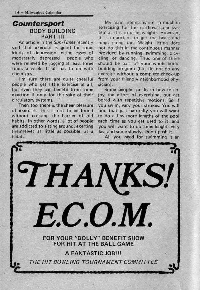 HIT thanks ECOM for support / (Milw. Calendar, vol 3 no. 14- / July 1980) /