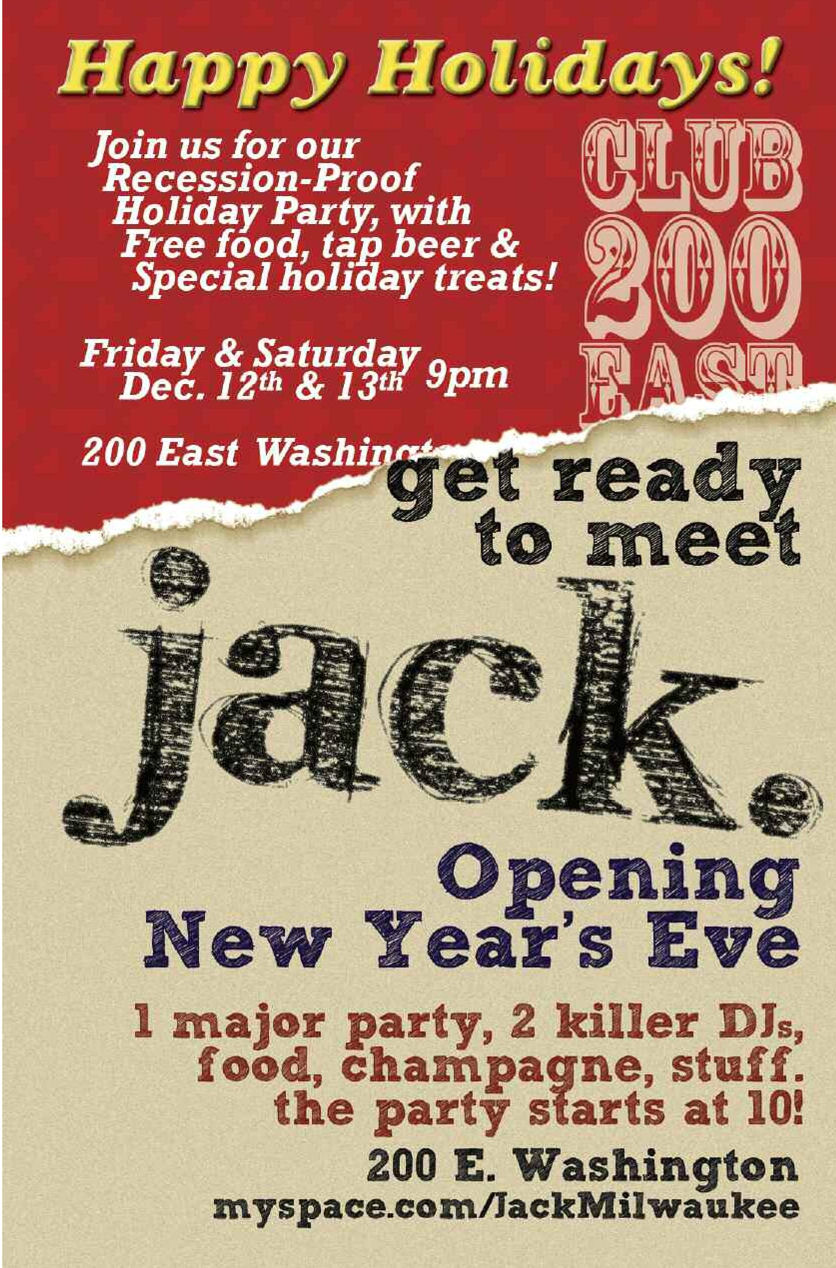 Advertisement announcing the reopening as Jack, December 2008.