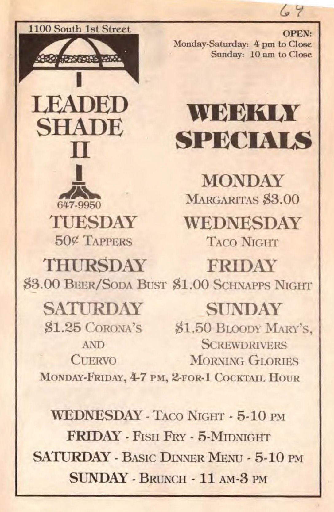 Advertisement listing weekly specials, December 1990.
