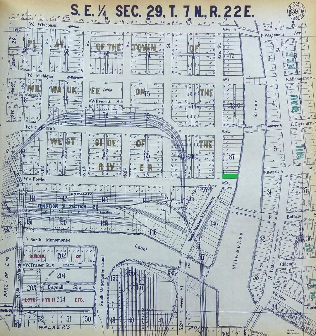 1955 city atlas section showing the bar's site
