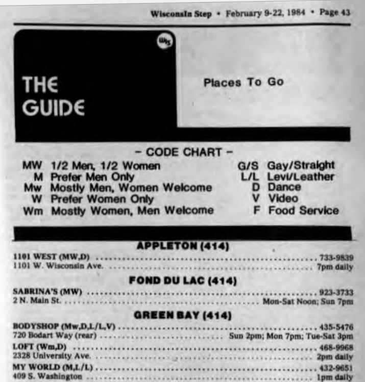 Listing for "Carry's Lounge" in Bar Guide / (In Step vol 1-02, Feb 23-Mar 7, 1984) /