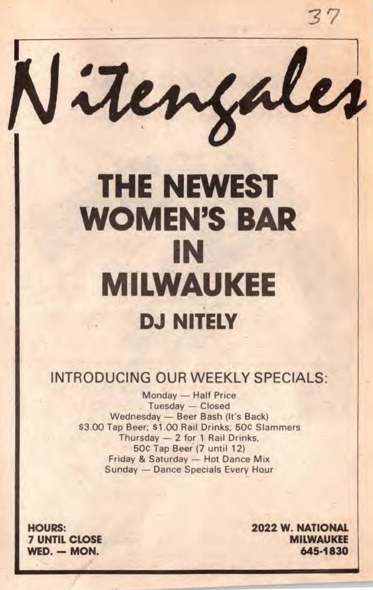 Advertisement as the "newest women's bar," September 1989.