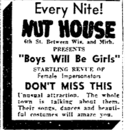 Advertisement for the venue's female-impersonator revue.