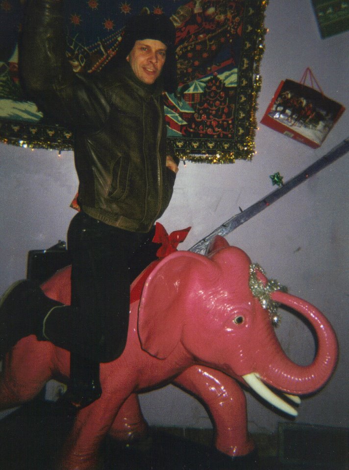 The bar's pink elephant ride.