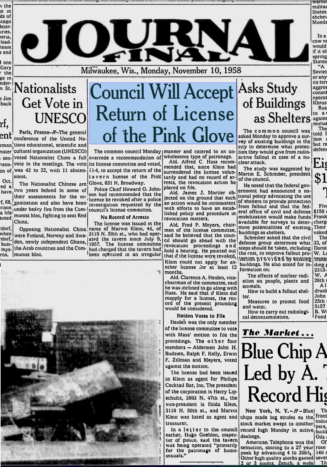 Milwaukee Journal article, November 1958.
