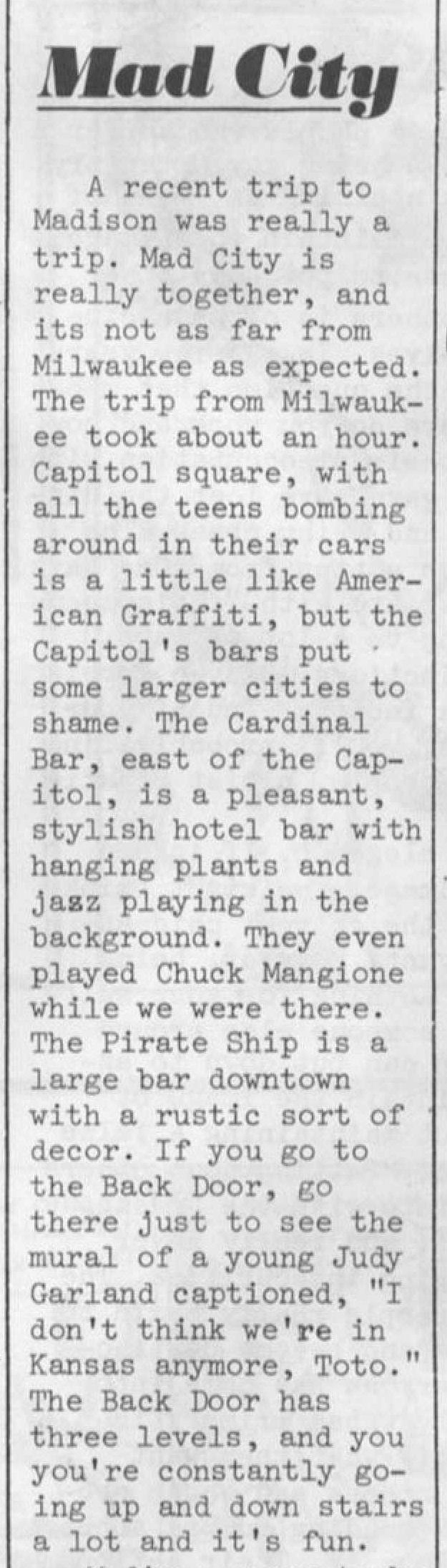 Mention of the Pirate Ship in a 1976 "Mad City" article