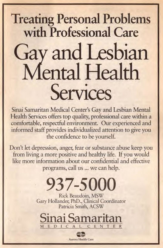 Advertisement, Sinai Samaritan Medical Center / (In Step vol 9-23, Nov. 1992) /