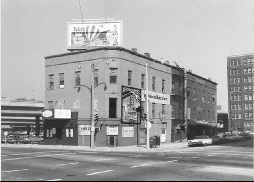 The building in the early 1970s, showing its steamboat mural.