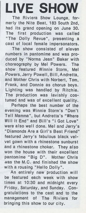Article on the grand opening of the former Nite Beat, August 1972.