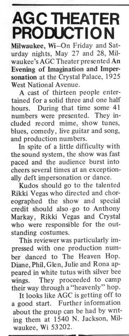 Article: 'Rona' one of entertainers in tutus, in an AGC Theatre production / (uncertain if this is our 'Rona') / (GPU News, June 1977) / /
