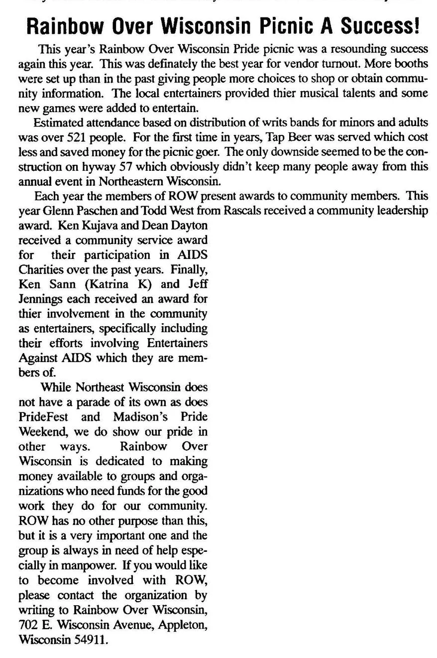 Article: ROW Picnic a success / Mark Mariucci is president, / Dayton receives Community Service award / (Quest vol. 6-12, July 1997) / /