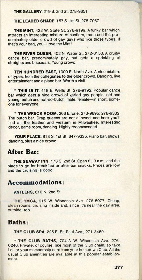 Listing in Spartacus / Bicentennial Gay Guide, 1976 / (Eros Publishing c1976) / (View other national Gay Guides) / /