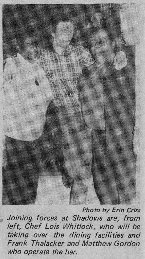 Chef Lois Whitlock, owner Frank Thalacker and Matthew Gordon, February 1981.