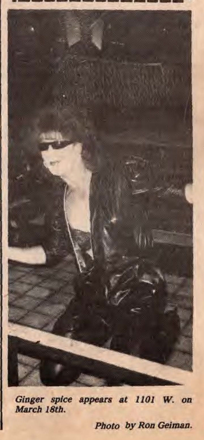 Photo: Ginger shown performing at / 1101 West bar in Appleton / (In Step vol. 1-03 March 1984) /