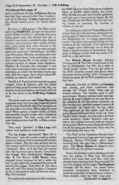 Steppin' Out: the fire, Sept. 1986 / (see lower right corner of article) / (In Step, vol. 3 no. 18, pg. 10)