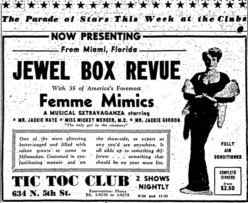 Advertisement for the Jewel Box Revue, around 1952